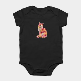 Cat Adorned with Various Pink Flowers, Creating a Whimsical and Artistic Baby Bodysuit